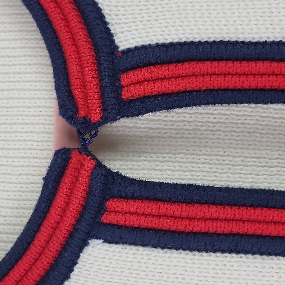 J. Crew Cream Bouclé Cardigan with Navy & Red Trim. Size XXL - Picture 7 of 14